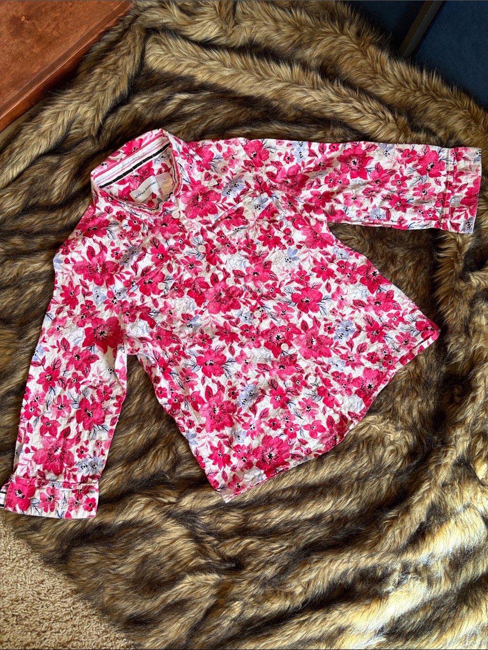 Alfred Dunner Pink/White Floral Button-Up Blouse Size 8